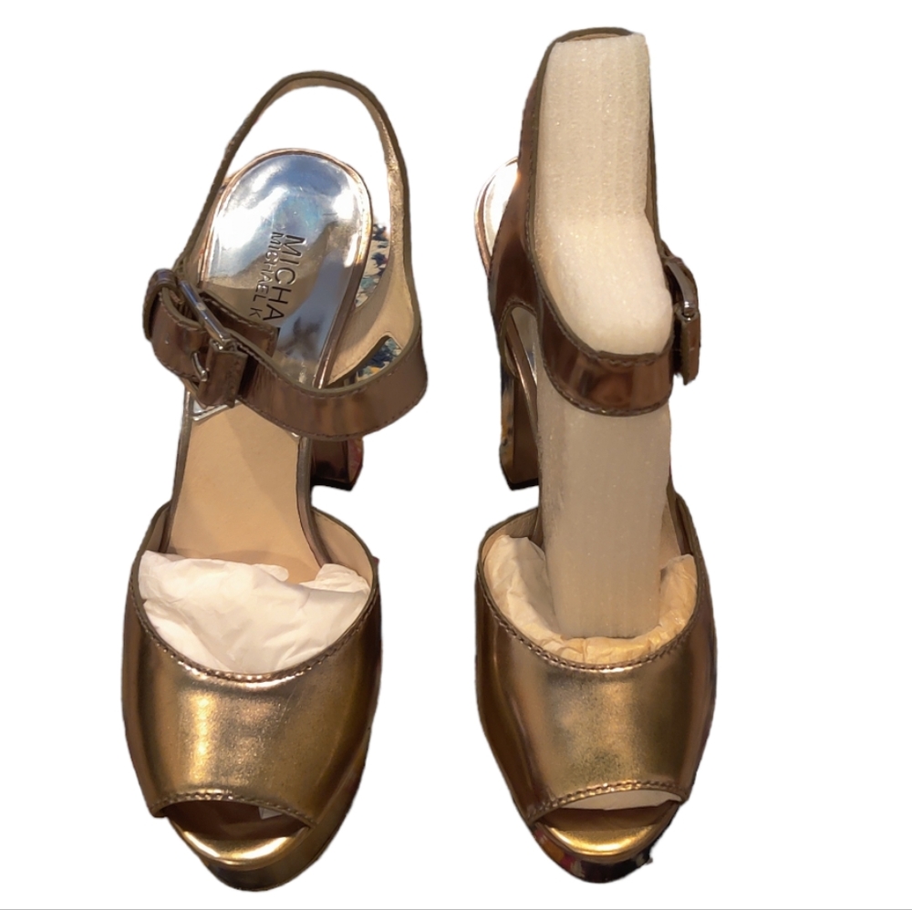 Michael Kors London Open Toe Platform heels patent Bronze